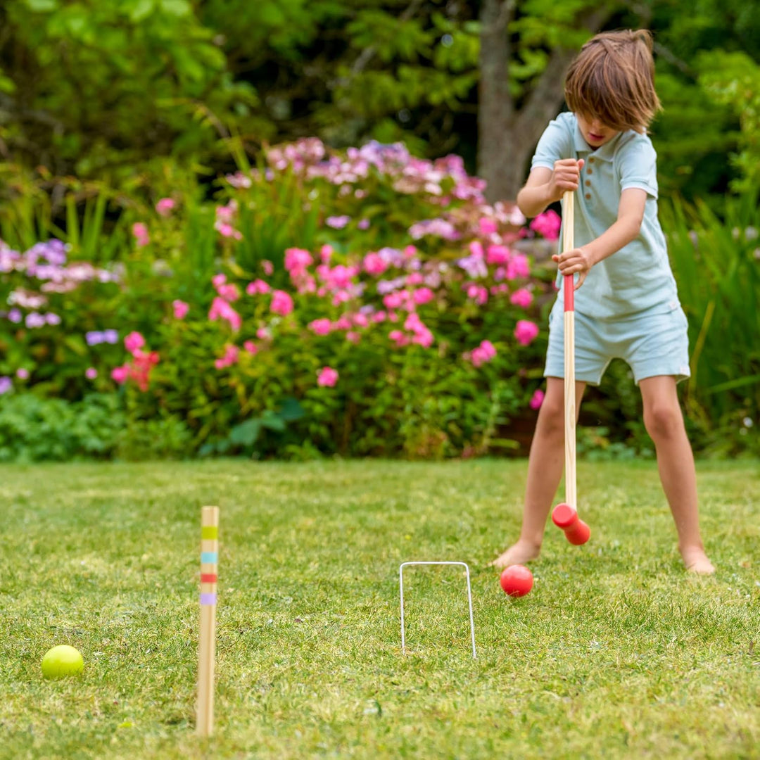 TP Toys Wooden Croquet Set FSC Certified 2-4 Player Outdoor Garden Game for Kids 3+ with Mallets, Ba