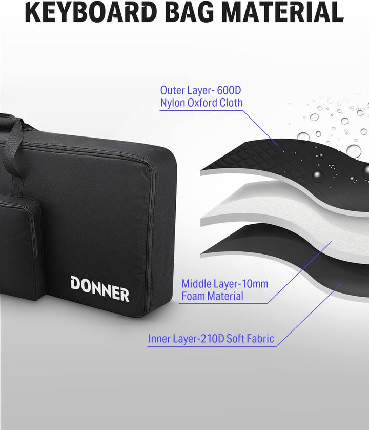 Donner Keyboardtasche 61 Tasten, 104 x 41 x 13 cm wasserdichte Keyboard Tasche 10 mm Dicke Polsterun