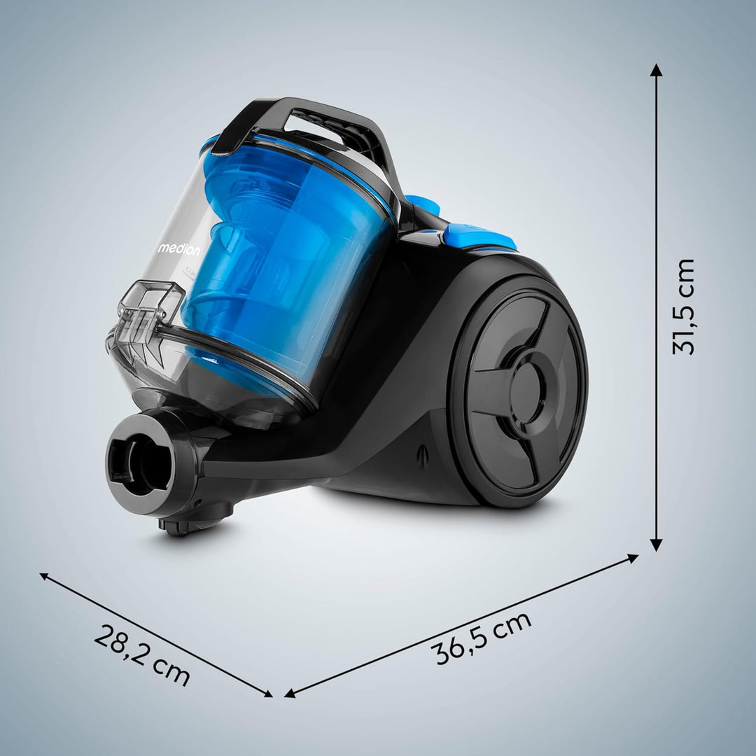 MEDION E2001 Zyklon-Staubsauger (beutellos, 800 Watt Leistung, 2 Liter Staubbehälterkapazität, 7 m A