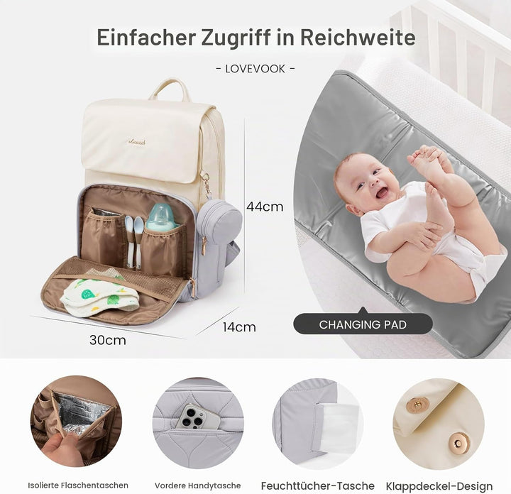 LOVEVOOK Wickelrucksack Gross Wickeltasche Rucksack Diaper Bag für Mama Papa | Lässig Babytasche mit