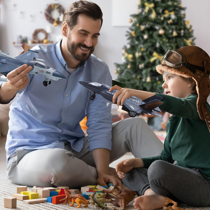 HOLYFUN 2 Packungen Spielzeug Flugzeug für Jungen mit Sound & Licht, Fighter Jet Plane Model Toys, P