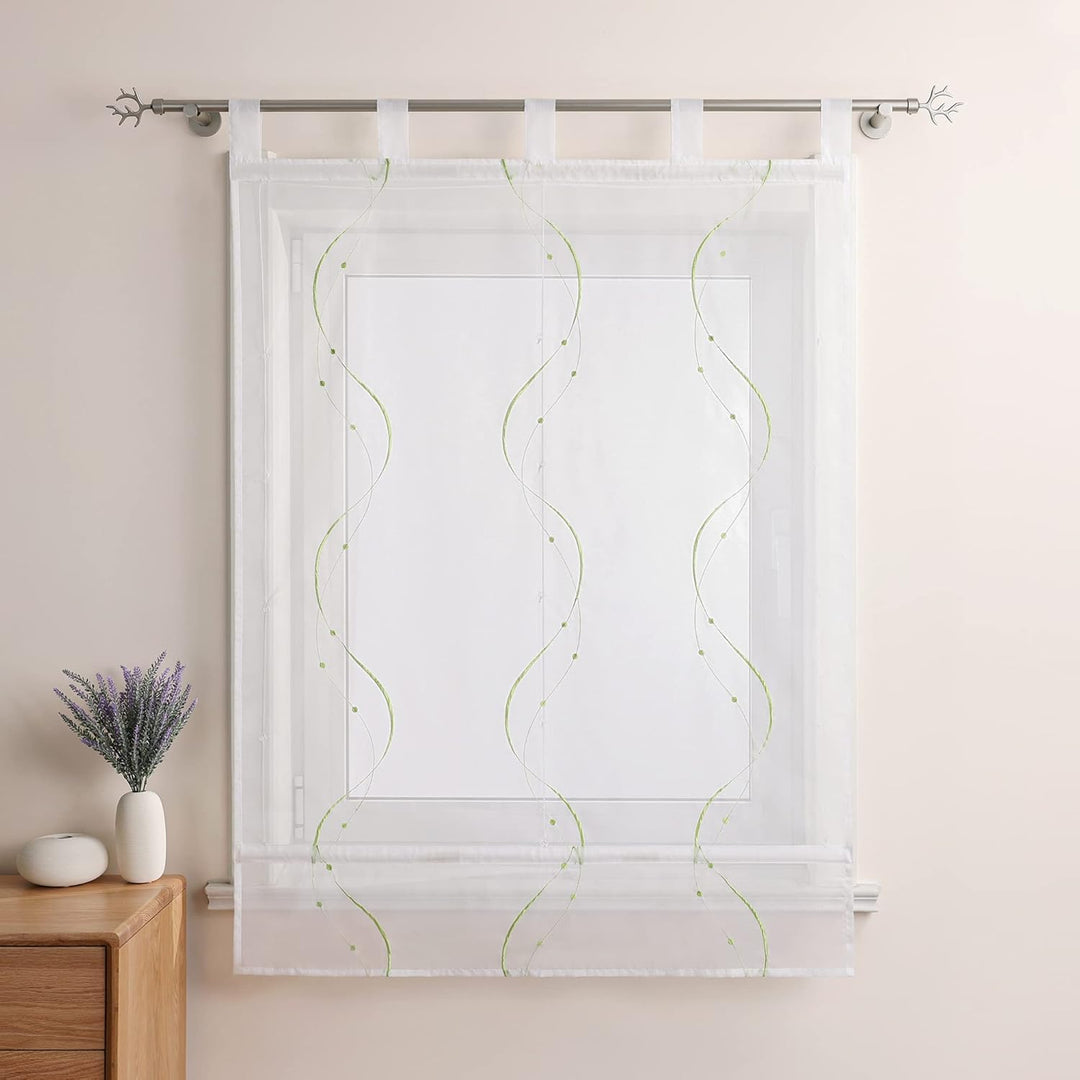 Heichkell Raffrollo mit Schlaufen Voile Tranparent Vorhang Bestickt Modern Raffgardine für Küche Woh