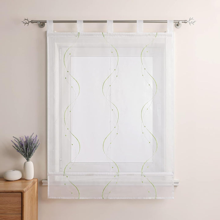 Heichkell Raffrollo mit Schlaufen Voile Tranparent Vorhang Bestickt Modern Raffgardine für Küche Woh