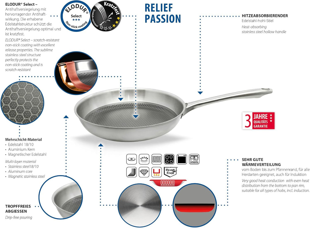 ELO Relief Passion Pfannenset 2-teilig, Edelstahl 18/10, ELODUR® Select Antihaftversiegelung, Relief
