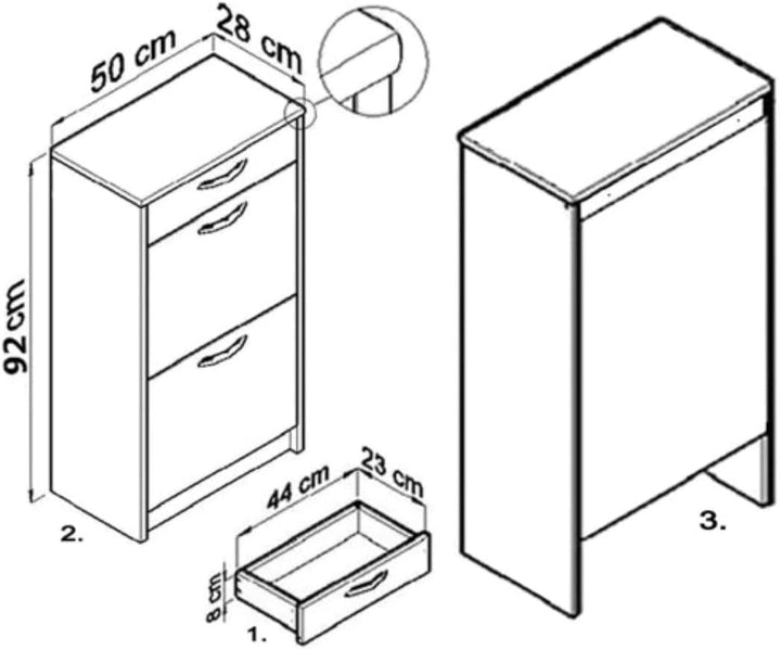 Meblando Schuhschrank Schuhregal - schuhkipper schmal + shauflade, 92 x 50 x 28 cm, Schuhkommode Sch