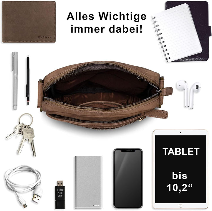 ROYALZ 'Trenton' Umhängetasche Leder Herren Klein Vintage Design Seitentasche Männer Schultertasche