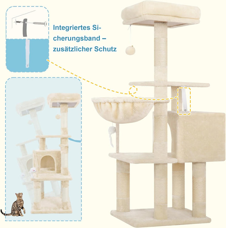 Hey-brother Kratzbaum, 111 cm Katzenbaum mit Spielzeug, Katzenkratzbaum mit Plattform, Hängematte un