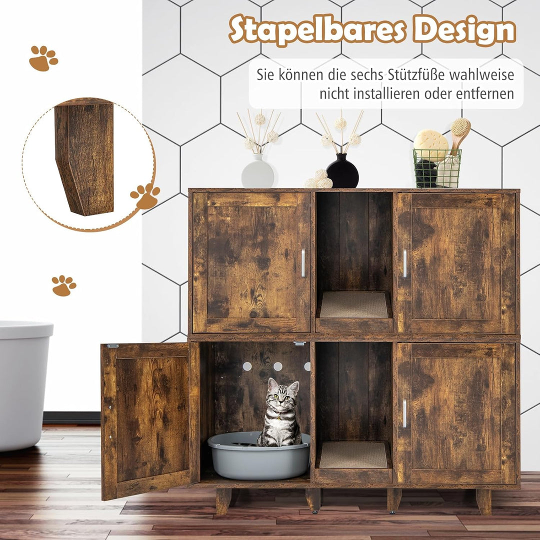 COSTWAY Katzenklo Schrank für 2 Katzen, Katzenschrank für Katzentoilette, Katzenhaus mit 2 Türen & K