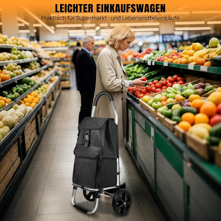 Einkaufstrolley - 40 Liter - Extra grosse Reifen - Abnehmbare & regenfeste Tasche - Aufhängung für d
