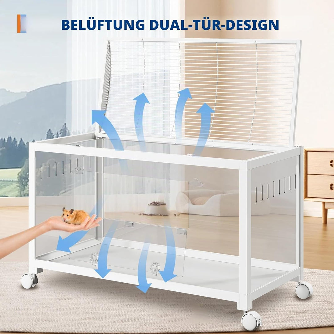 XXL Hamsterkäfig aus Metall und Acrylglas, 360° Panorama Sicht Nagergehege für Hamster, Ratten, Meer