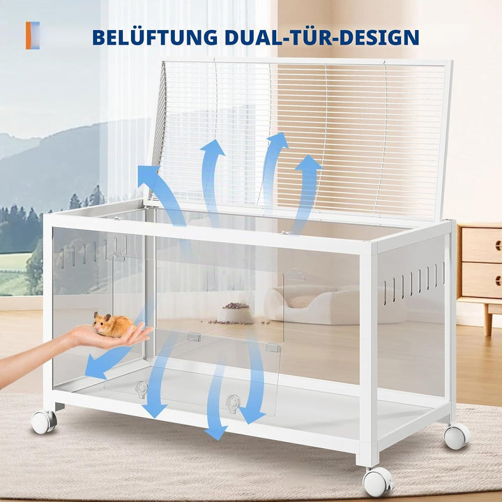 XXL Hamsterkäfig aus Metall und Acrylglas, 360° Panorama Sicht Nagergehege für Hamster, Ratten, Meer