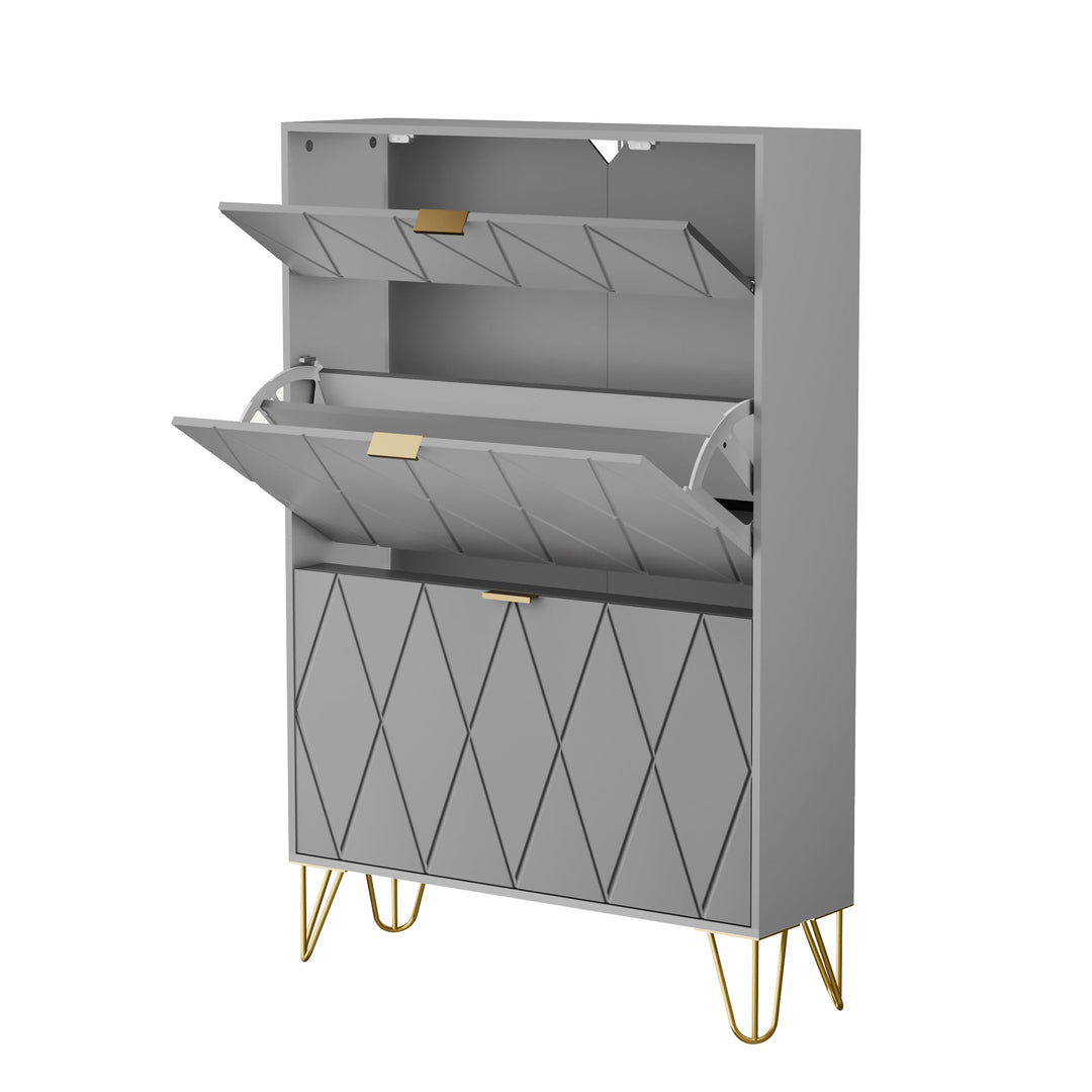UEV Schuhschrank mit 2 Klappen, 80 x 24 x 120 cm für 16 Paar Schuhe mit 1 Schubladen, Schuhschrank G