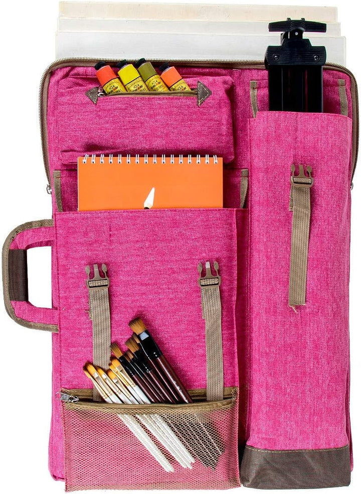 Transon Art Portfolio Case Artist Rucksack Canvas Bag Magenta, Magenta