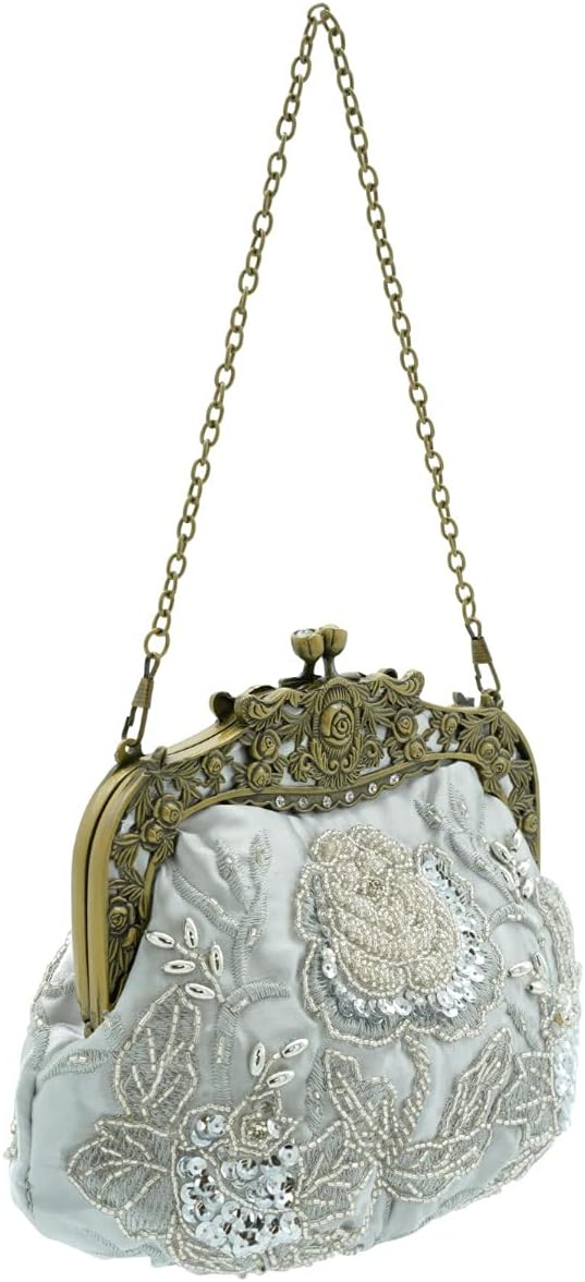 Ro Rox Margeret Retro Stickerei Abend Abschlussball Party Handtasche Silber, Silber