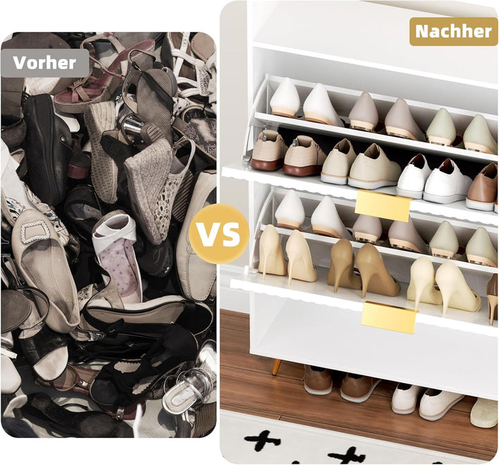 Urban Deco Schuhschrank Weiss, Schuhkipper mit 2 Klappen, Schuhregal Schmal mit Metallfüssen, Schuhs