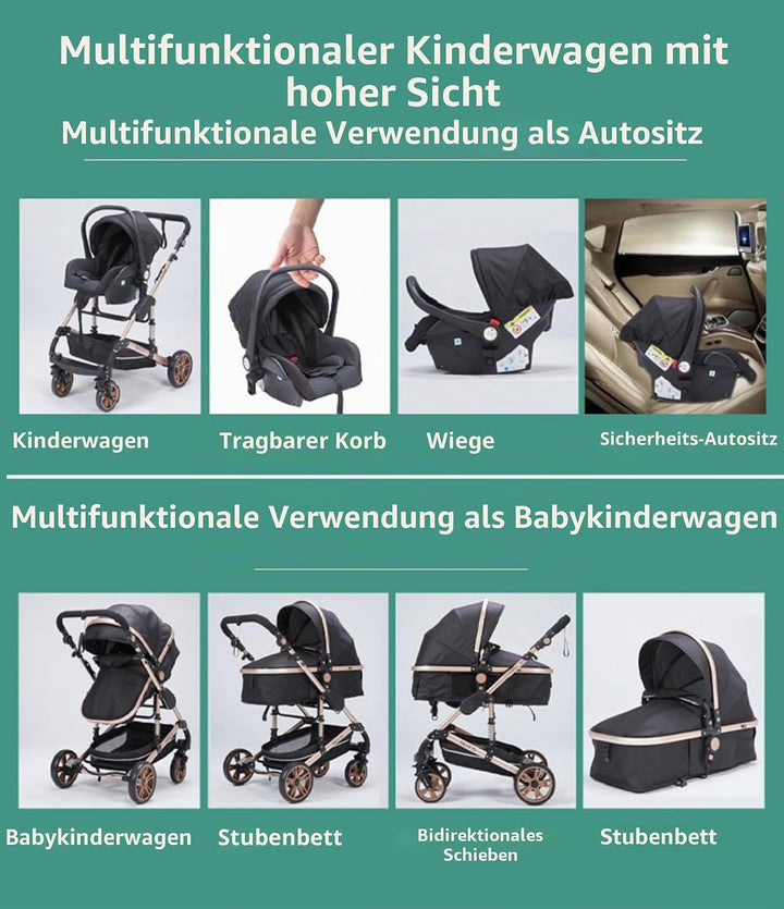 MoLi Kinderwagen 3 in 1, Kinderwagen Set Umkehrbarem Doppelschiebemodus, Kombikinderwagen 3 in 1 Gro