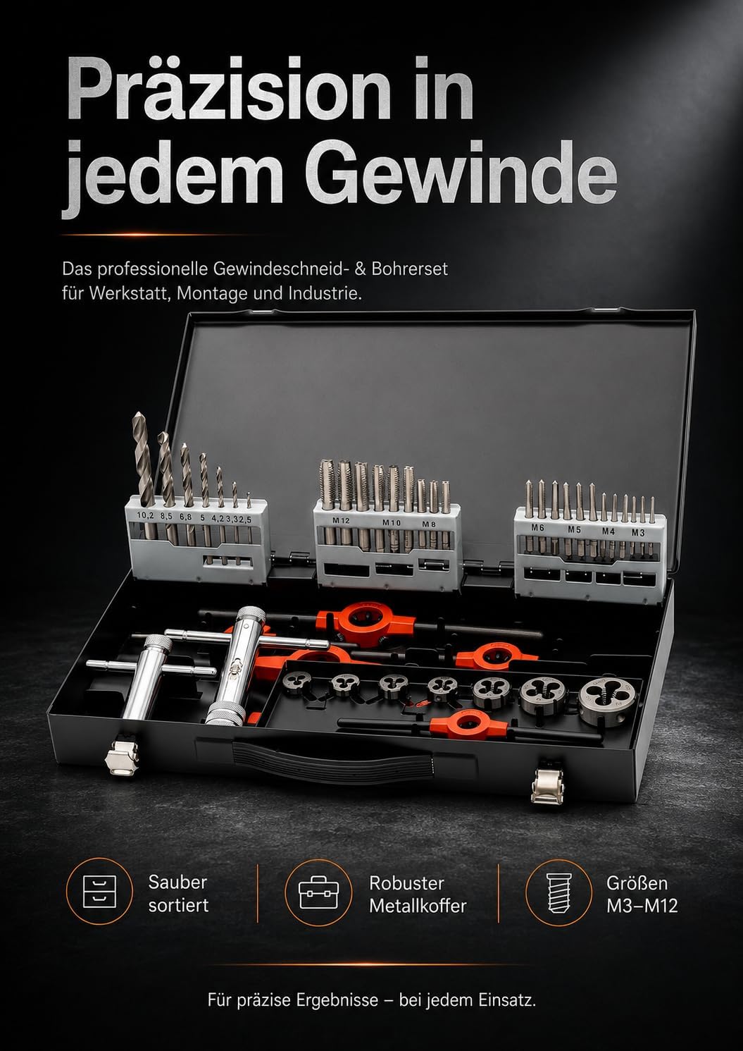 BAER SET HSS Handgewindebohrer | Schneideisen | Werkzeuge : M 3-12 - Gewindeschneider-Set | Gewindes