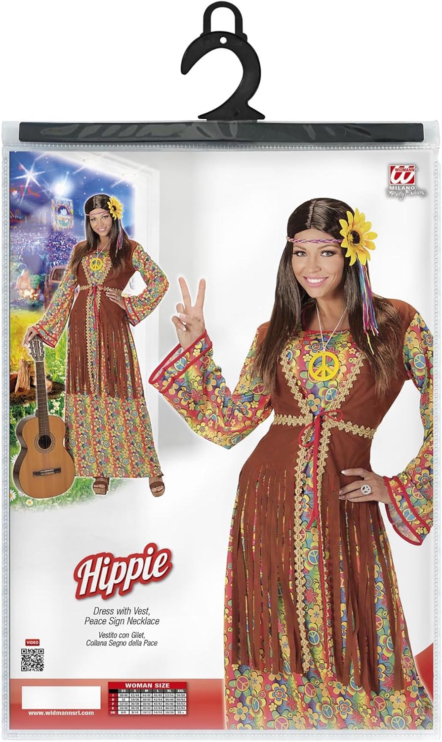 "HIPPIE WOMAN" (dress with vest, peace sign necklace) - (L), L