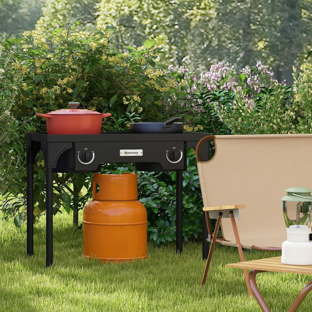 Outsunny 2-Flammen Propanherd 92000BTU/h 79x40x76cm | Tragbarer Gasherd, mit 2 abnehmbaren Beinen, f