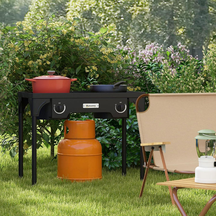 Outsunny 2-Flammen Propanherd 92000BTU/h 79x40x76cm | Tragbarer Gasherd, mit 2 abnehmbaren Beinen, f