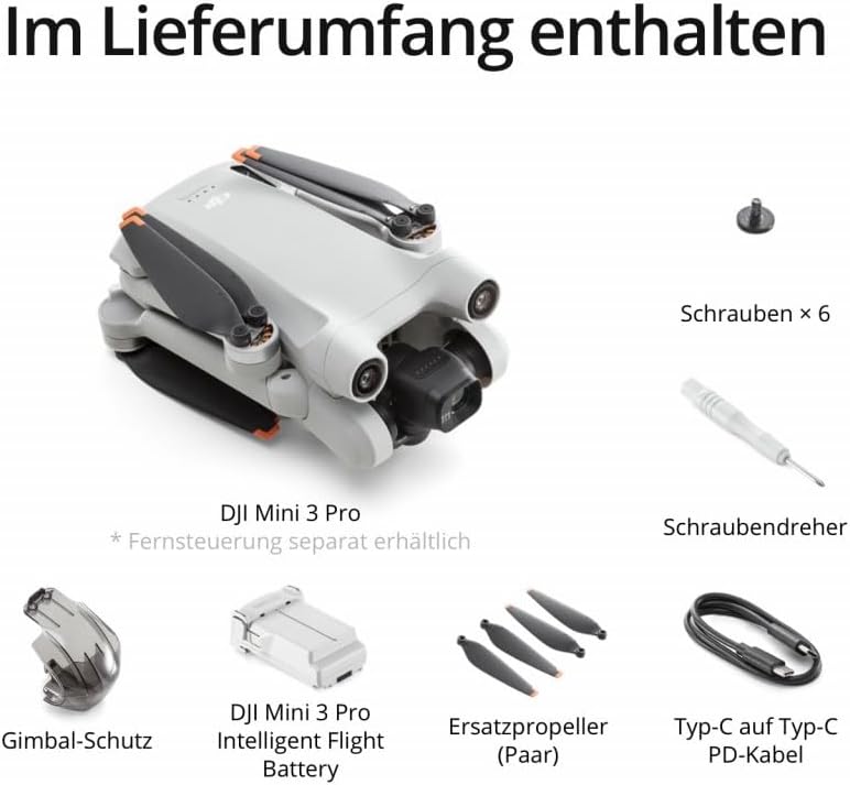 DJI Mini 3 Pro (ohne Fernsteuerung), leichte faltbare Kameradrohne mit 4K/60fps Video, 48 MP, 34 min