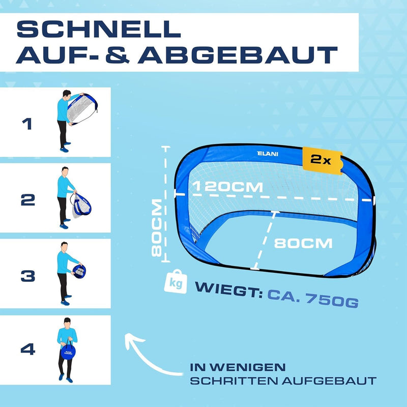 ELANI - Fussballtor Set mit 2 Toren - doppelt verstärkte Seiten & Tragetasche mit 8 Heringen für sic