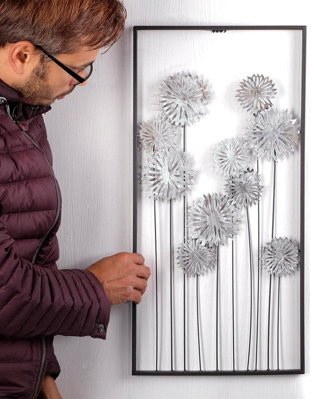 DESIGN DELIGHTS EINZIGARTIGE WANDDEKO Pure Flowers | Metall, 62 cm, Silber/braun | Wanddekoration Bl