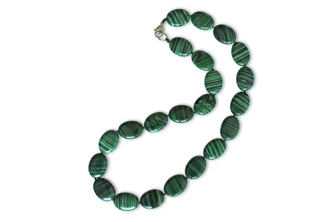 Vifaleno Malachit Halskette, flachoval, 13x18x5mm