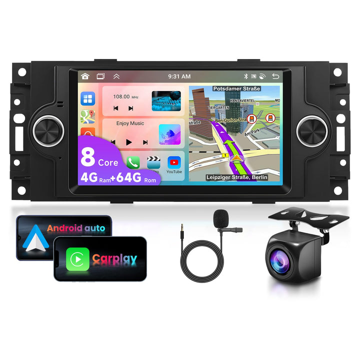 4G+64G Autoradio für Jeep/Chevrolet/Chrysler/Dodge,8 Kern,6.2 Zoll HD IPS Touchscreen Auto Radio mit