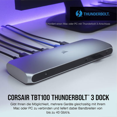 Corsair TBT100 Thunderbolt™ 3 Dock (Zwei USB-C 3.1, Zwei USB-A 3.1-Anschlüsse, Zwei HDMI-Ports, 3,5-