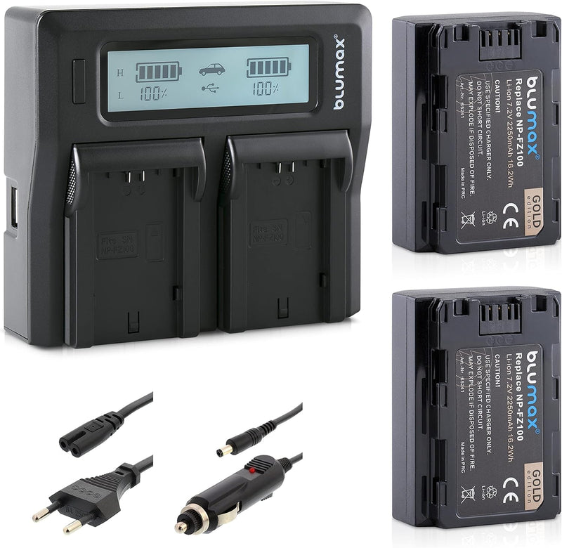 Blumax 2X Akku ersetzt Sony NP-FZ100-2250mAh + LCD Dual-Ladegerät - für Sony FX30-7 IV 7c 7RIV 7RV 7