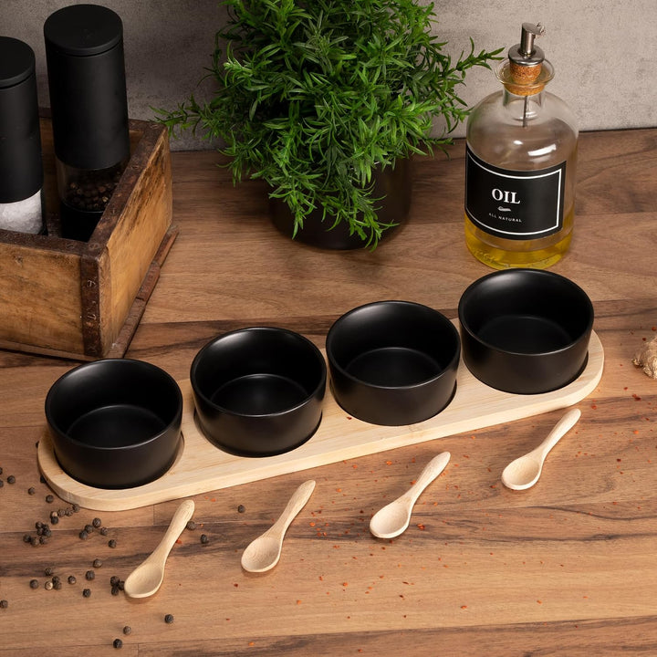 Moritz &amp; Moritz Dipschalen Set mit Bambus Tablett 38 cm 4 Schalen schwarz