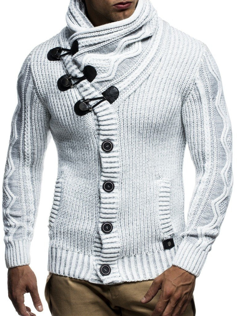 Leif Nelson Herren Strickjacke Schalkragen Slim Fit Winter-Freizeit-Jacke Moderne Männer Pulli Grobs