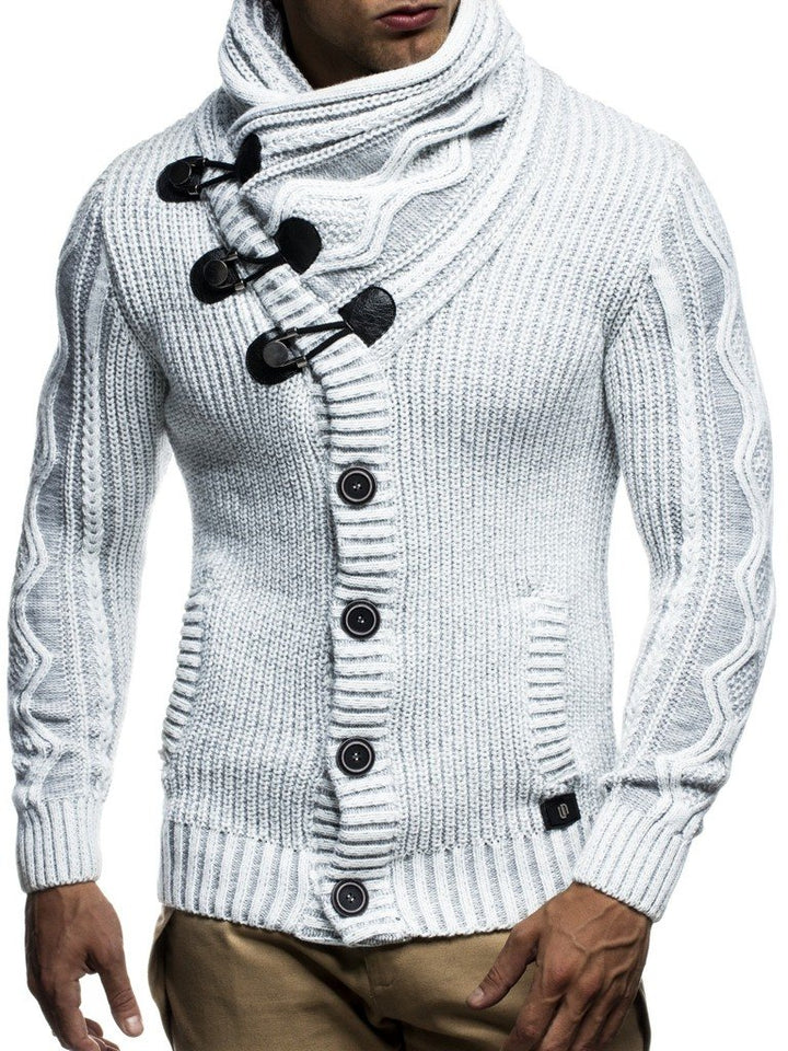 Leif Nelson Herren Strickjacke Schalkragen Slim Fit Winter-Freizeit-Jacke Moderne Männer Pulli Grobs