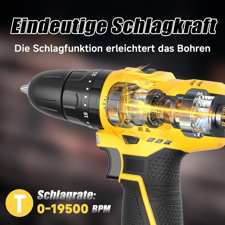 Akku-Schlagbohrmaschine 12 V, PULITUO schlagbohrschrauber set, Akkuschrauber mit 3/8" Metallfutter,