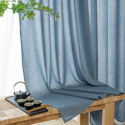 MIULEE Leinen Vorhänge mit Leinen Ringe Effekt Wohnzimmer Modern Semi-transparent Voile Vorhang Natu