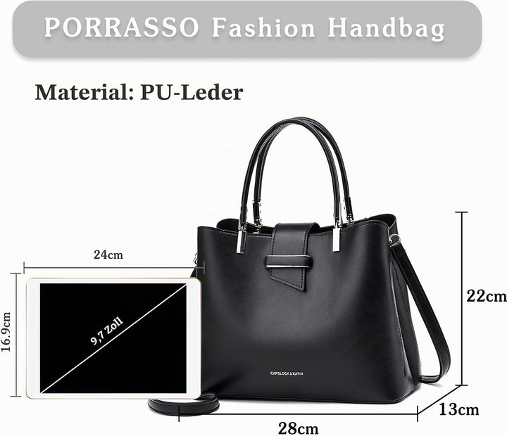 PORRASSO Mode Handtasche Damen Henkeltasche Schultertasche Frauen Umhängetasche PU Leder Beuteltasch