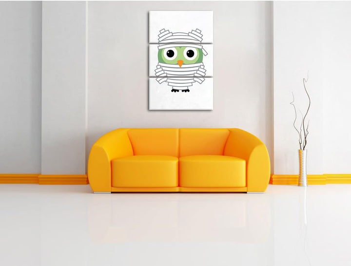 Pixxprint Lustige Mumien Eule als Leinwandbild/Grösse: 3 Teilig (120x80) cm/Wandbild/Kunstdruck/fert