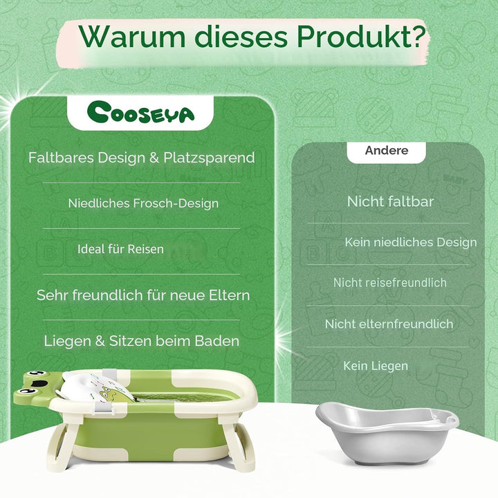 COOSEYA Baby Badewanne für 0-18 Monate, Faltbare Babywanne mit Babybadewanne Stützkissen, Portable B