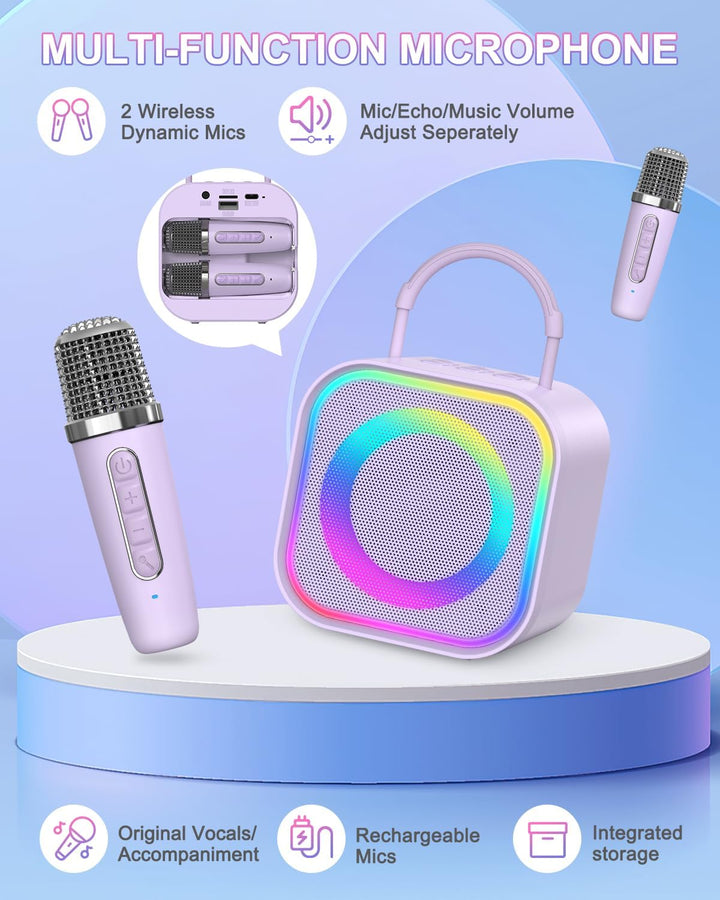 LOFICOPER Karaoke Maschine Kinder mit 2 Mikrofones, Tragbaren Bluetooth Lautsprecher mit 5 Farbige L