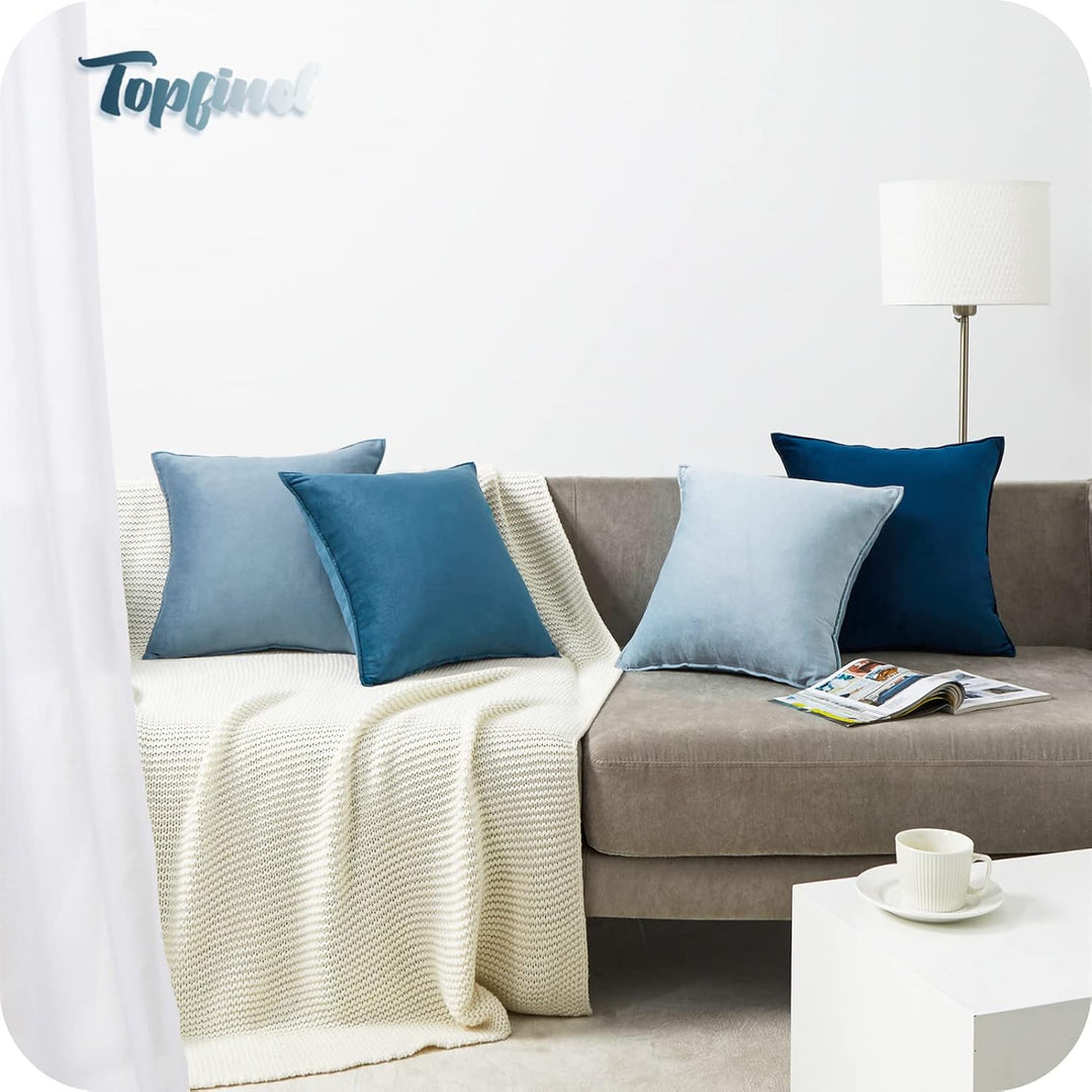 Topfinel 40x40 Kissenbezug blau 4er Set Samt Kissenbezüge Kissenhülle Dekokissenbezug sofakissen dek