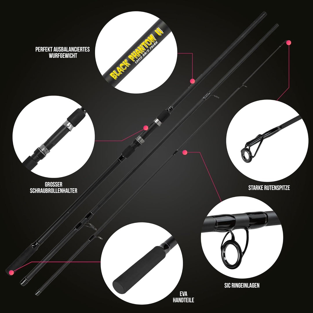 Karpfenrute Black Phantow II 3,60m 2,5-2,75lbs - Zeitloses Design, Ausgewogene Aktion