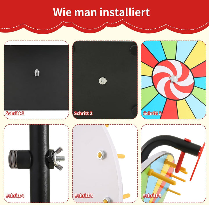 Glücksrad zum Drehen, 30cm Preisrad-Spinner mit Ständer, 15 Slots Wiederverwendbar Glücksrad zum Sel