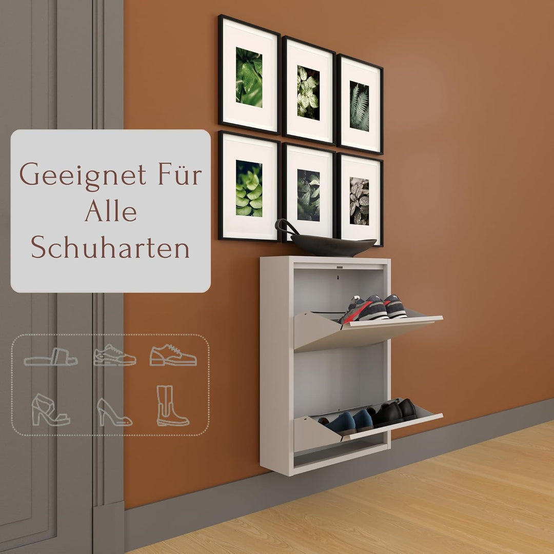 furni24 Schuhschrank Schmal – Platzsparender Metall-Schrank mit Magnetklappen, Platz für 4-6 Paar Sc