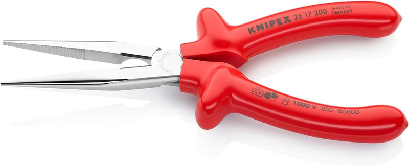 Knipex Flachrundzange mit Schneide (Storchschnabelzange) verchromt, tauchisoliert, VDE-geprüft 200 m