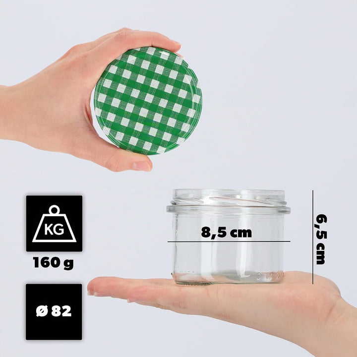 KADAX 20er Set Marmeladengläser 235ml TO82 Grün kariert, Einmachgläser Vorratsgläser Mason Jar mit S
