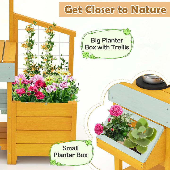 HOMASIS Matschküche Kinder Outdoor, Kinderküche mit Wassertank Spülen Herd, Holz Gartenküche mit Pfl