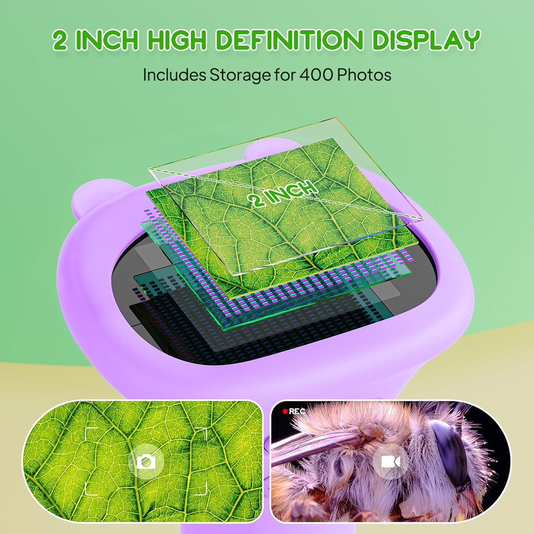 Mikroskop für Kinder, Ashfly 1000X Taschenmikroskop mit 2,0" IPS-Bildschirm USB Microscope Lupe, 8 L