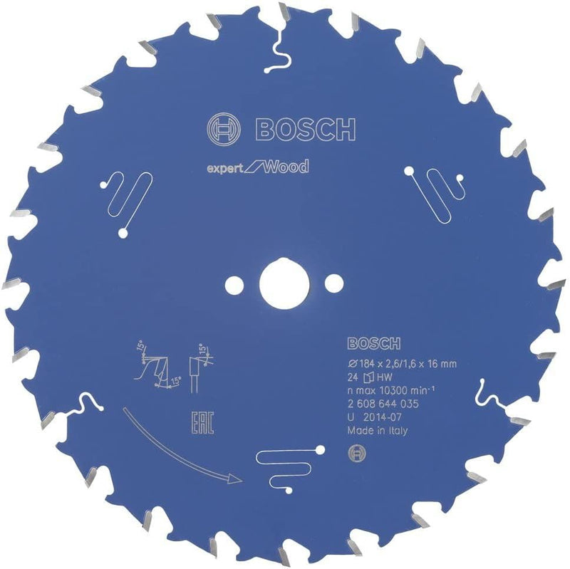 Bosch Professional 1x Kreissägeblatt Expert for Wood (Holz, Sägeblatt Ø 184 x 16 x 2,6 mm, 24 Zähne,