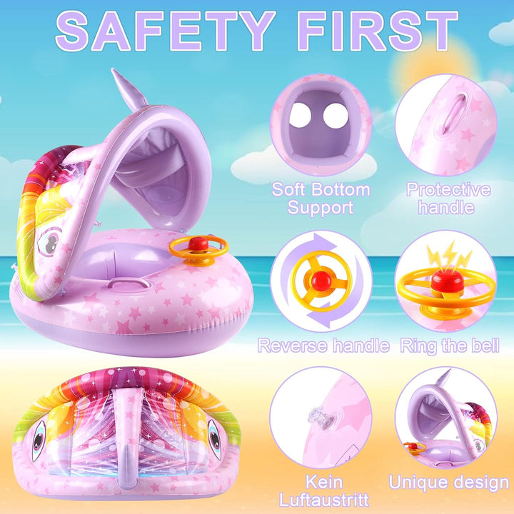 Schwimmring Baby mit Sonnendach Abnehmbarem Sonnendach Schwimmsitz Kleinkinder Schwimmhilfe für Klei